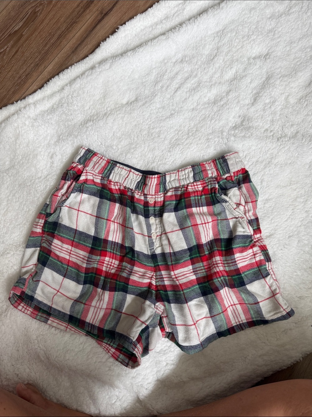 aerie Plaid Cotton Lounge Shorts in Red, Green, and White
